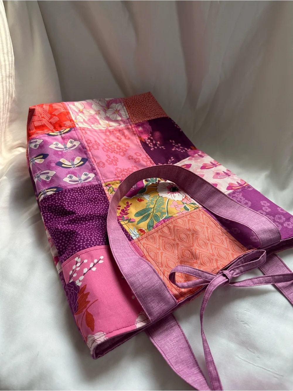 Handmade quilted Tote Bag in Pink and Purple